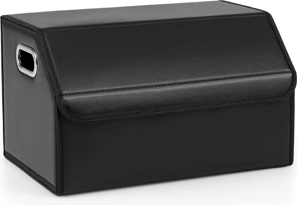 Organizador dobrável 30 x 47 x 27,5 cm para porta-malas de carros 35L com tampa lisa em couro e divisória ajustável Preta