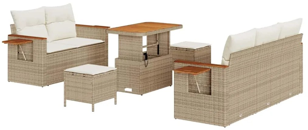 Conjunto de Sofás de Jardim de 8 Peças com Almofadas Bege Polyrattan A