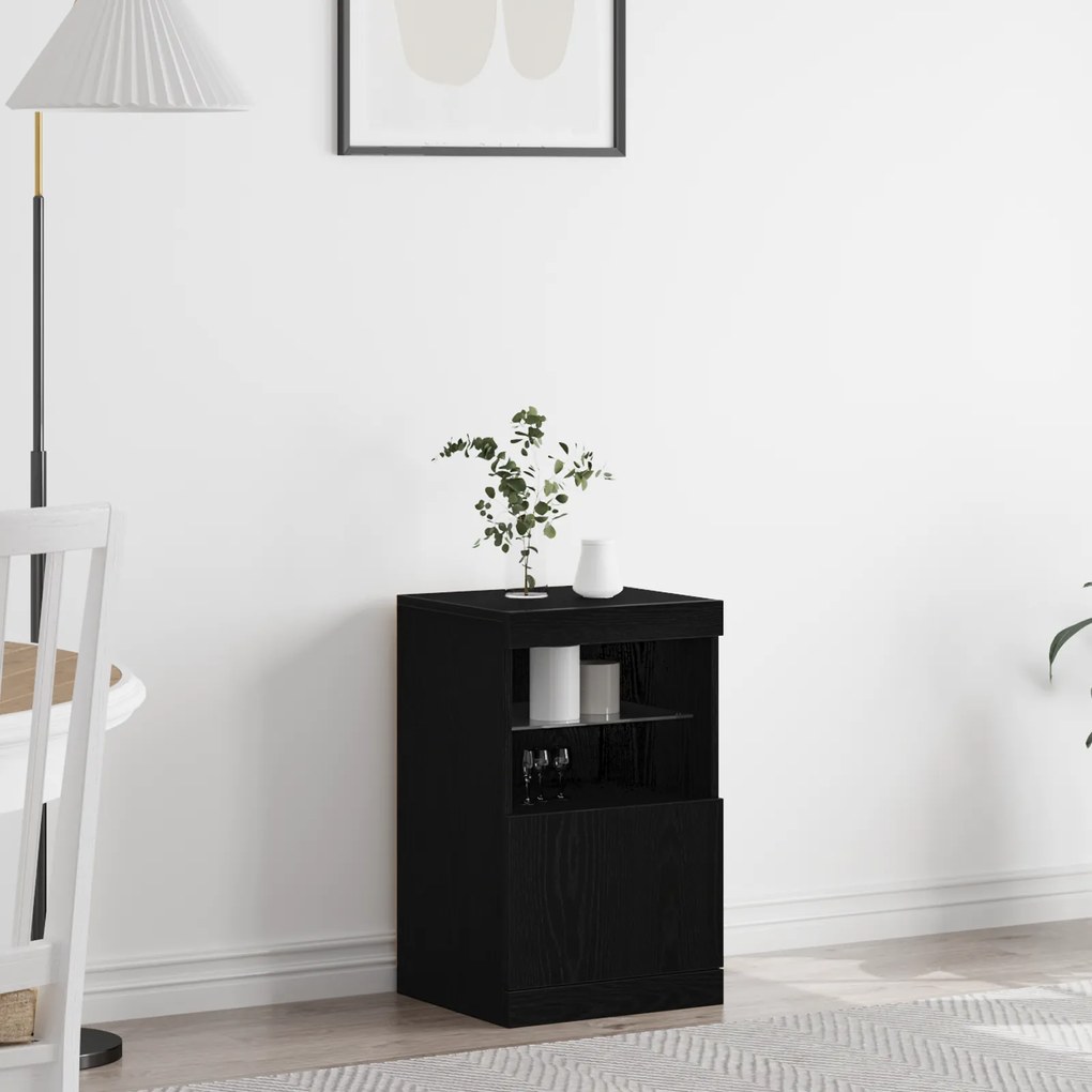 Buffet vidaXL com Luzes LED Carvalho Preto 41x37x67 cm