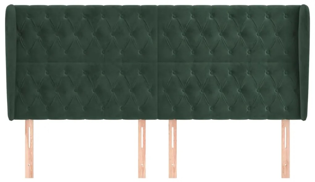 Cabeceira cama c/ abas veludo 203x23x118/128 cm verde-escuro
