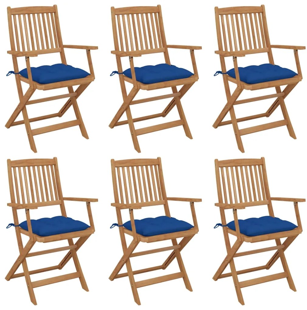 vidaXL Cadeiras de jardim dobráveis c/ almofadões 6 pcs acácia maciça