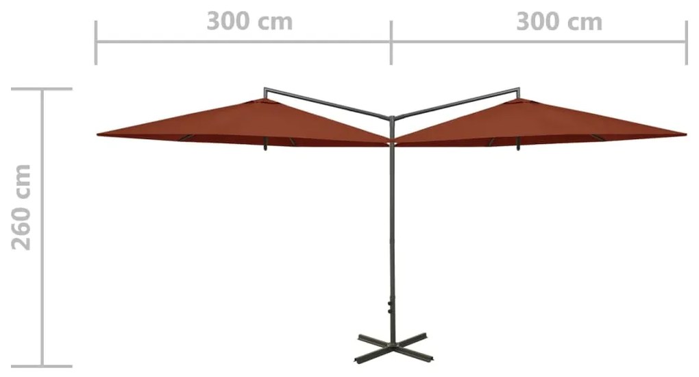 Guarda-sol duplo com mastro de aço 600 cm terracota