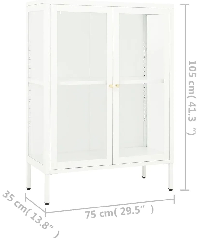 Aparador 75x35x105 cm vidro e aço branco