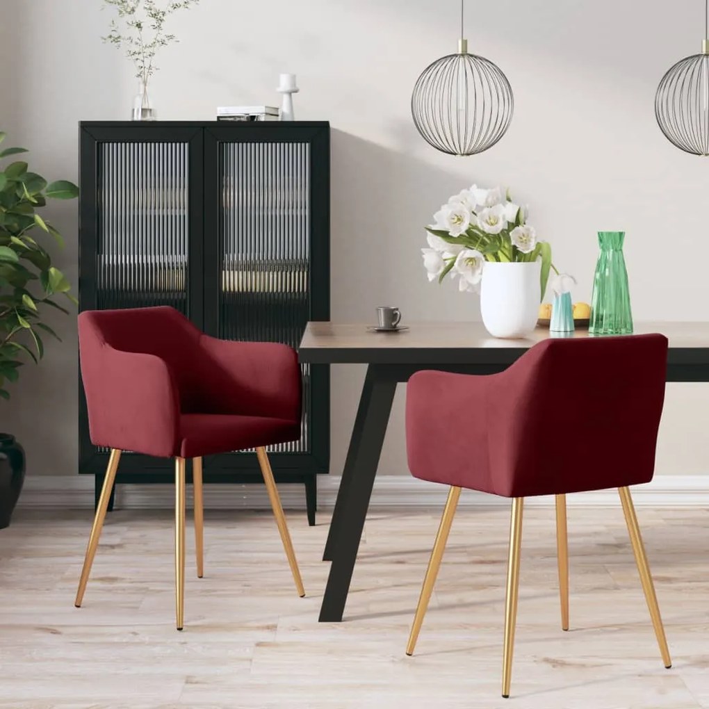 vidaXL Cadeiras de jantar 2 pcs veludo vermelho tinto