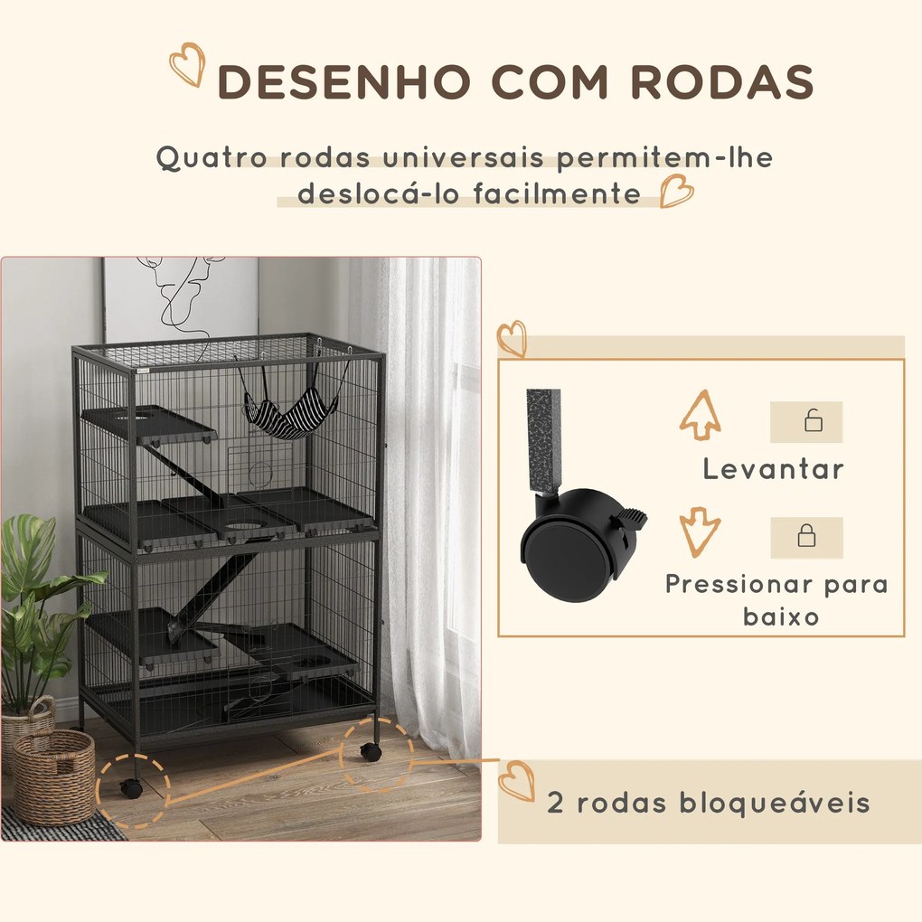 PawHut Gaiola para Roedores 80x52x128 cm Casa de 4 Alturas com Rampas