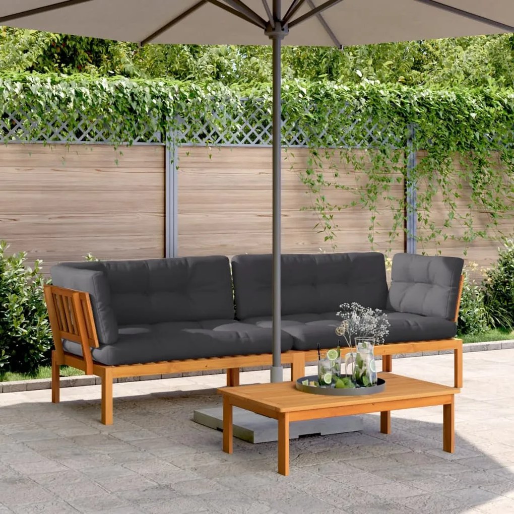 vidaXL Sofás canto paletes p/ jardim 2 pcs c/ almofadões acácia maciça