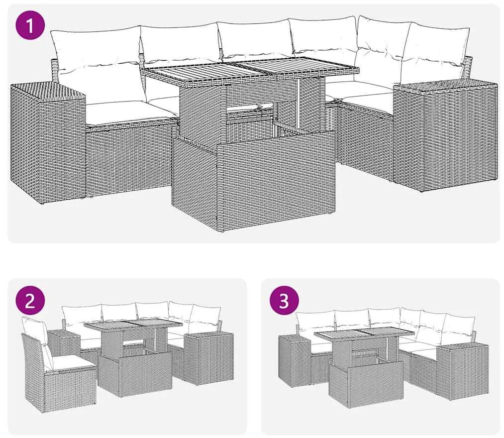6 pcs conjunto sofás de jardim com almofadões vime cinzento