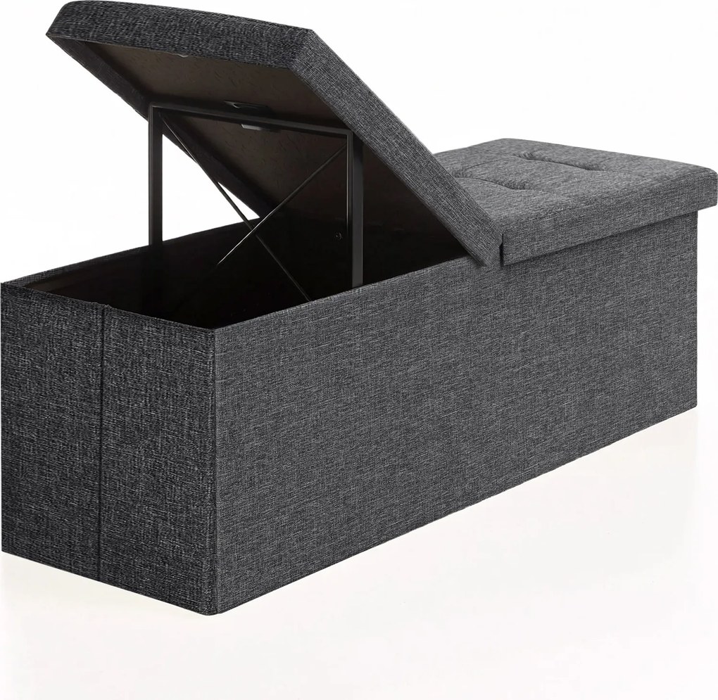 Banco com espaço de arrumação, baú rebatível, 38 x 110 x 38 cm cinzento