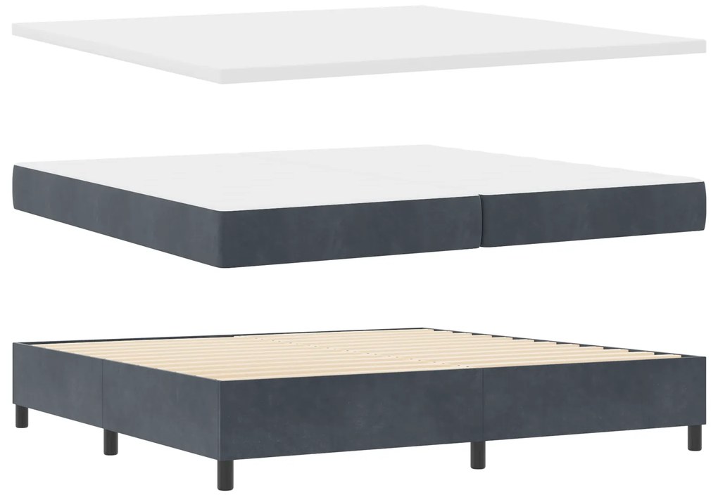 Cama Box Spring com Colchão & Banco Cinza Escuro 200x200 cm Veludo