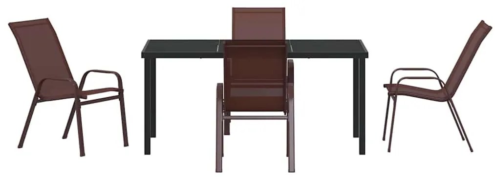 Conjunto de Jantar de Jardim com 5 Peças, Marrom, Textileno e Aço