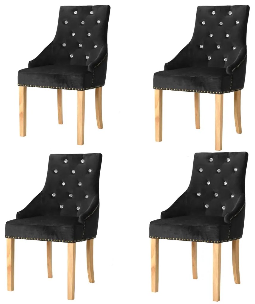 vidaXL Cadeiras de jantar 4 pcs carvalho maciço e veludo preto