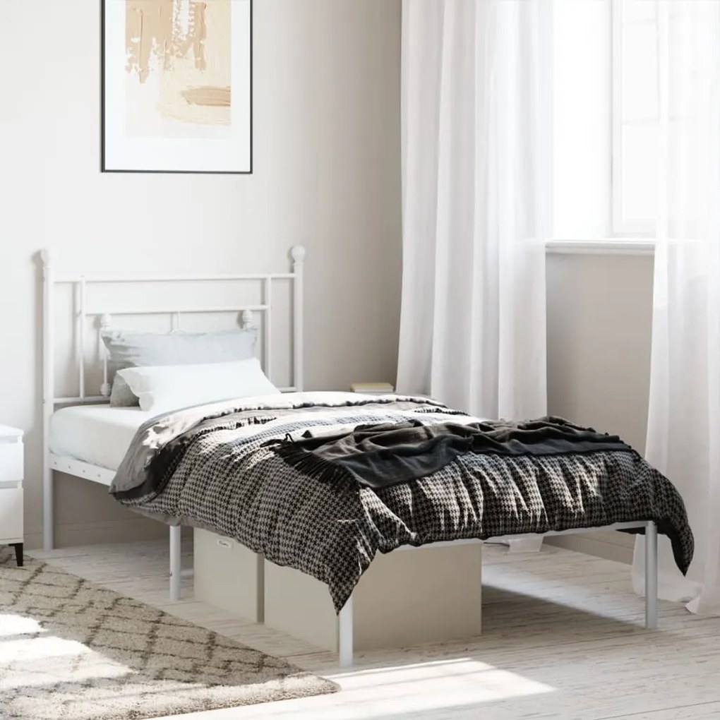 Estrutura de cama com cabeceira 90x200 cm metal branco