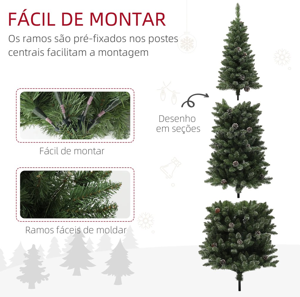 Árvore de Natal 225 cm Árvore de Natal Artificial com 980 Ramos e Suporte de Metal Árvore de Natal para Interior Verde