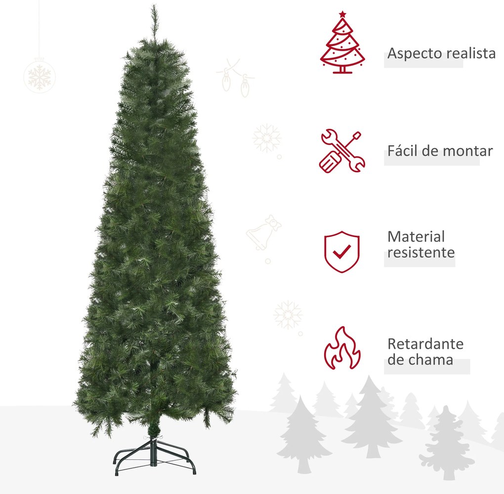 HOMCOM Árvore de Natal Artificial 180cm Ignífugo com 493 Ramos Folhas de PVC Base Dobrável e Suporte Metálico Decoração de Natal para Interiores Verde