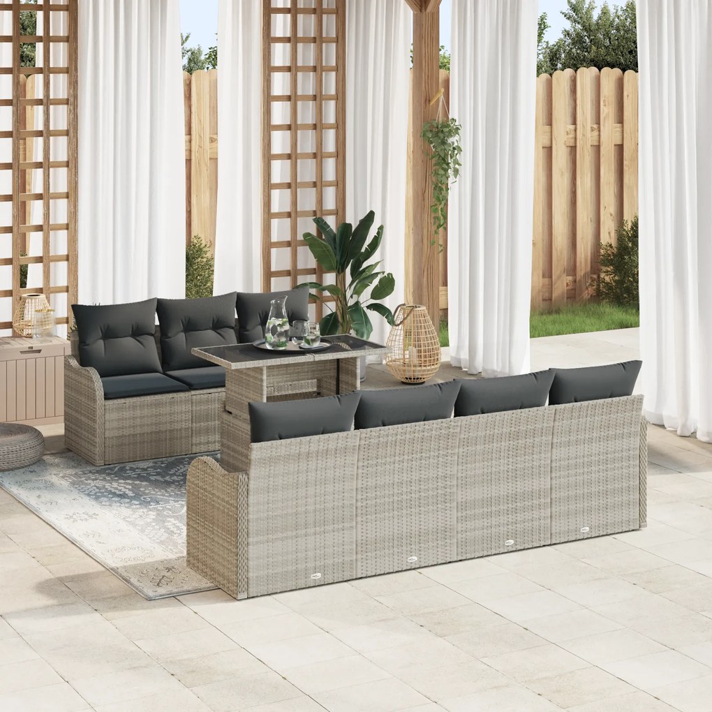 vidaXL Conjunto de Sofá de Jardim 8 Peças com Almofadas Cinzento-claro Rattan Polímero