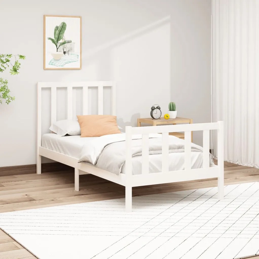 Estrutura de cama 90x200 cm pinho maciço branco