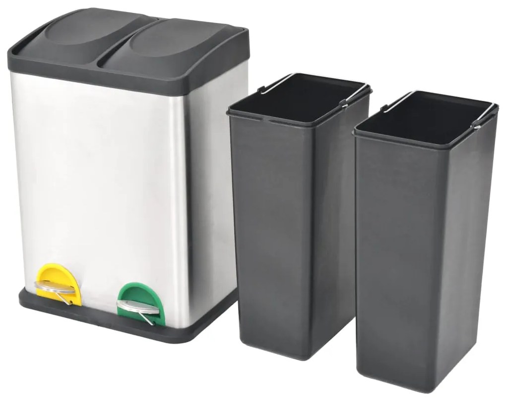 Caixote do lixo para reciclagem com pedais 36 L aço inoxidável