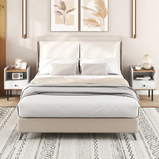 Conjunto de 2 mesas de cabeceira 40,5 x 35 x 56 cm com gaveta e prateleira aberta, pernas de metal, mesa auxiliar compacta para sala ou quarto, branca