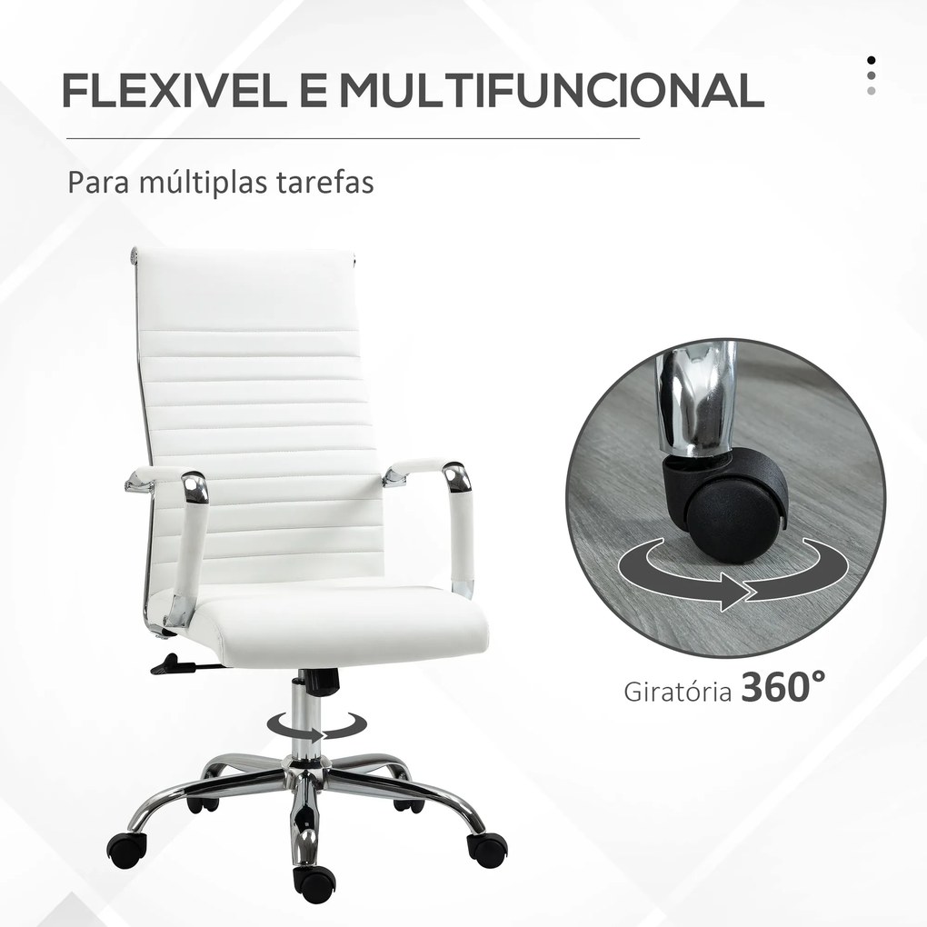 Cadeira de Escritório Ergonómica Giratória 360° Basculante com Altura Ajustável 54x62x104-114 cm Branco