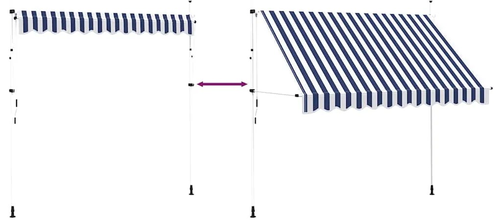 Toldo retrátil manual 300 cm riscas azuis e brancas