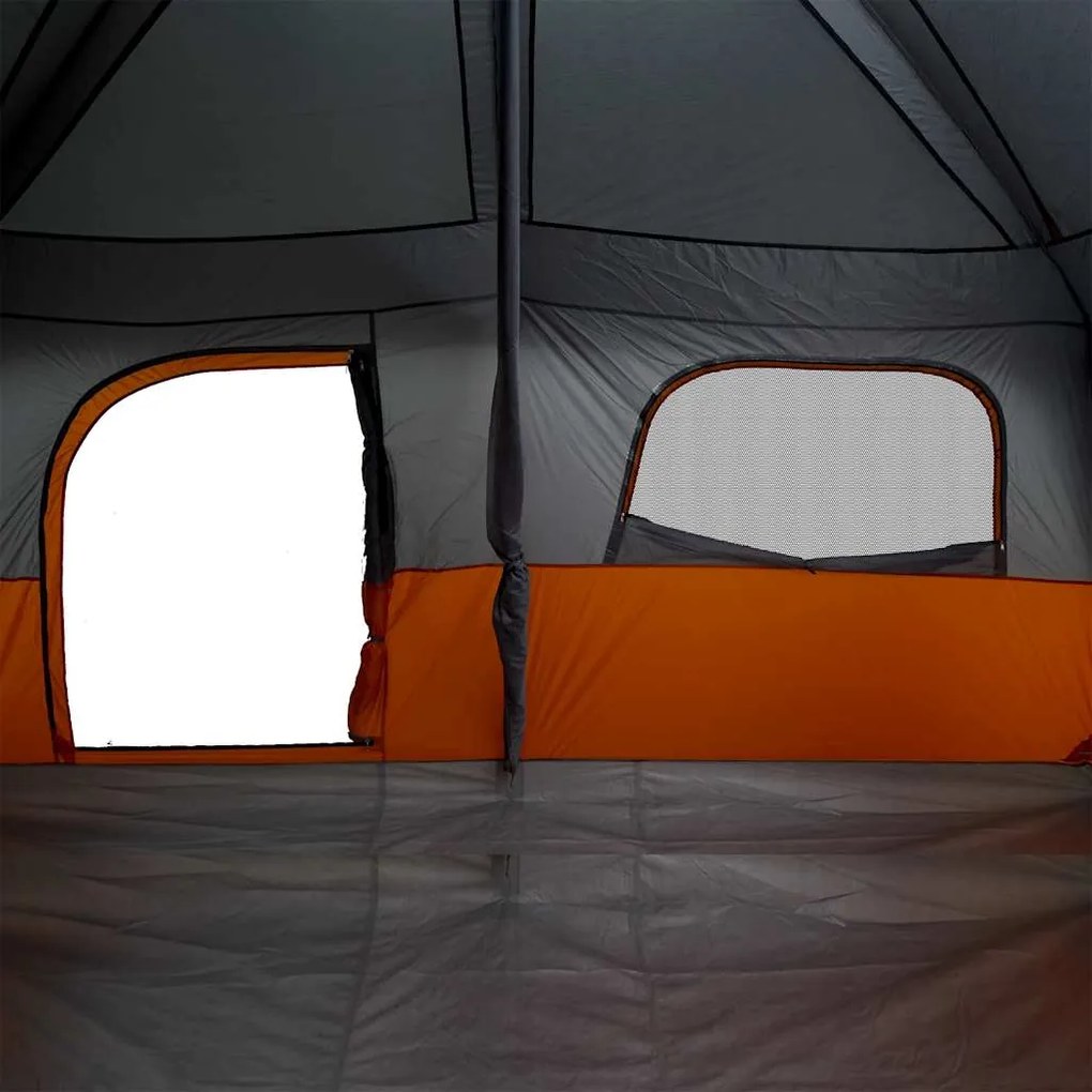 Tenda familiar para 10 pessoas impermeável cinzento e laranja