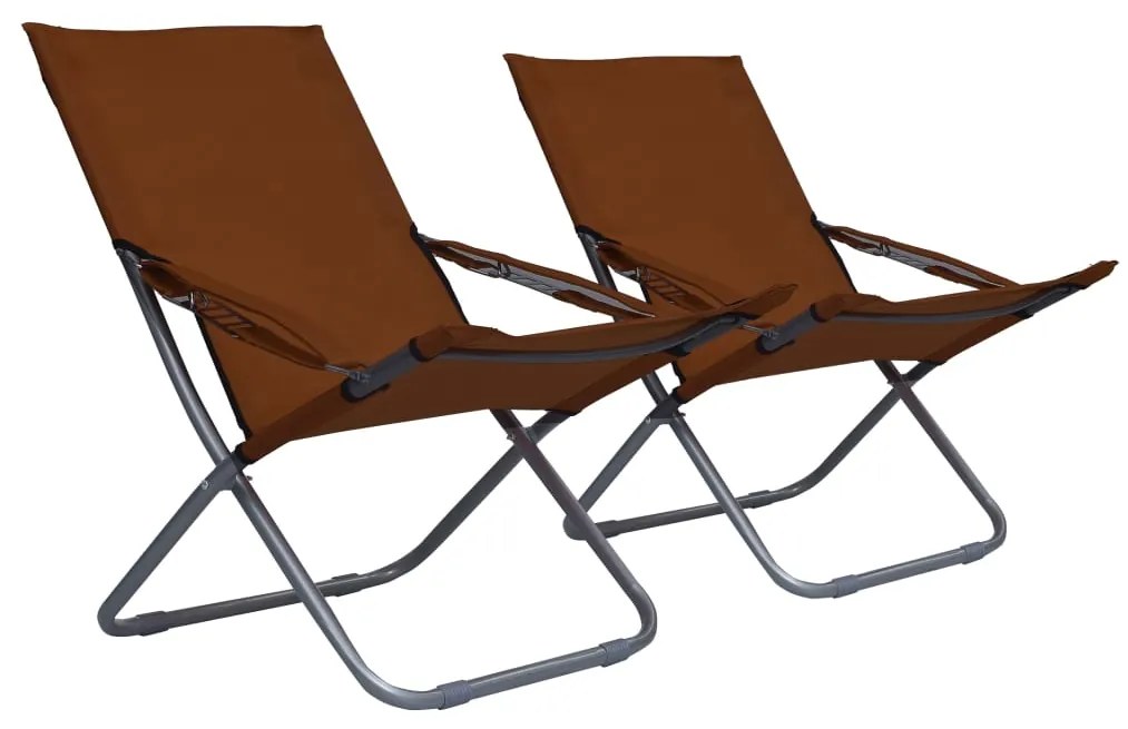 vidaXL Cadeiras de praia dobráveis 2 pcs tecido castanho