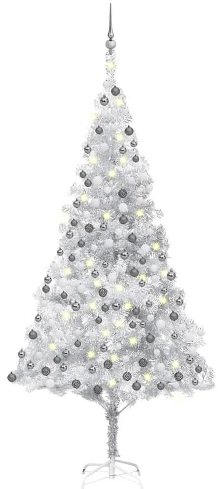 3077697 vidaXL Árvore Natal artificial pré-iluminada c/bola 210cm PET prateado