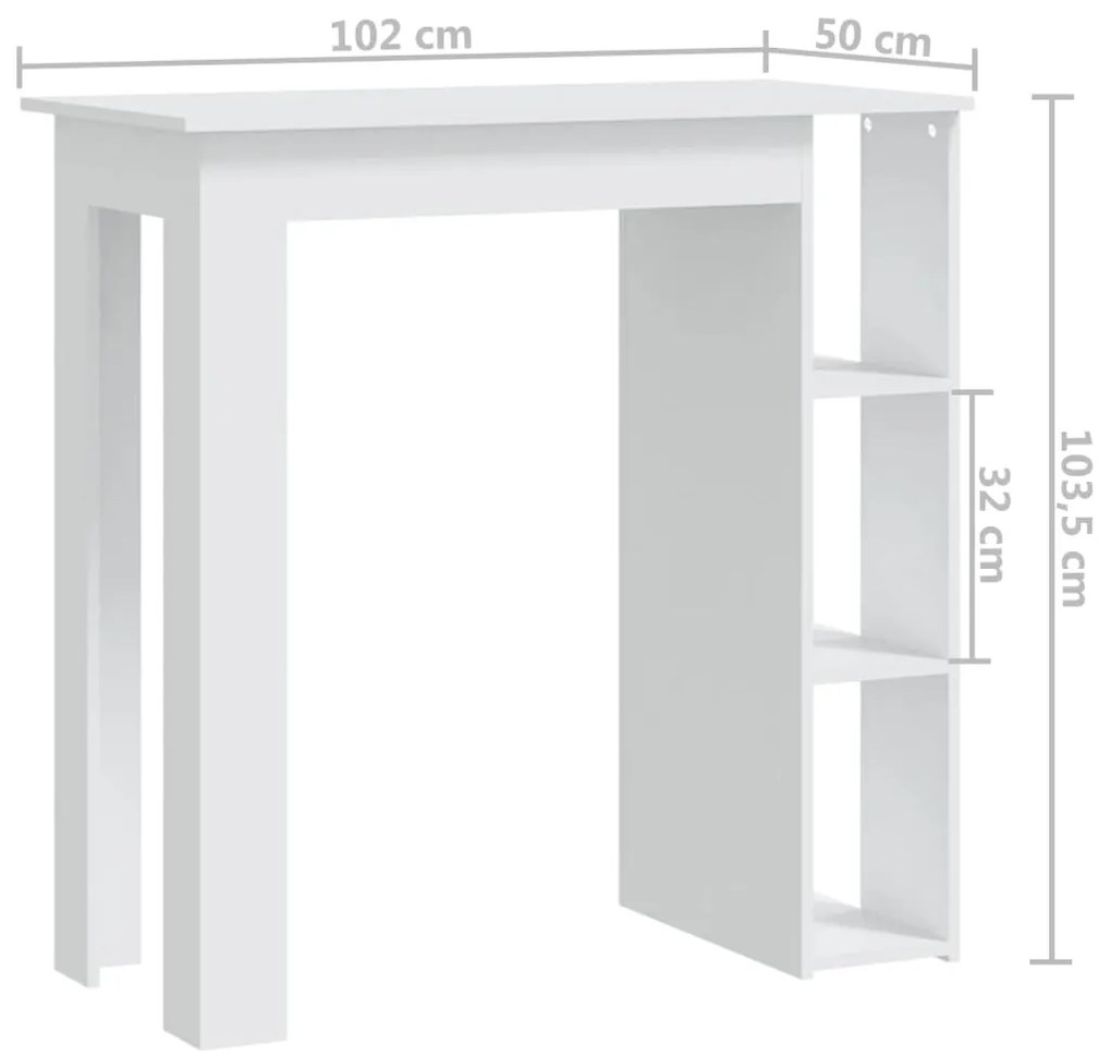 Mesa de bar com prateleiras derivados de madeira branco