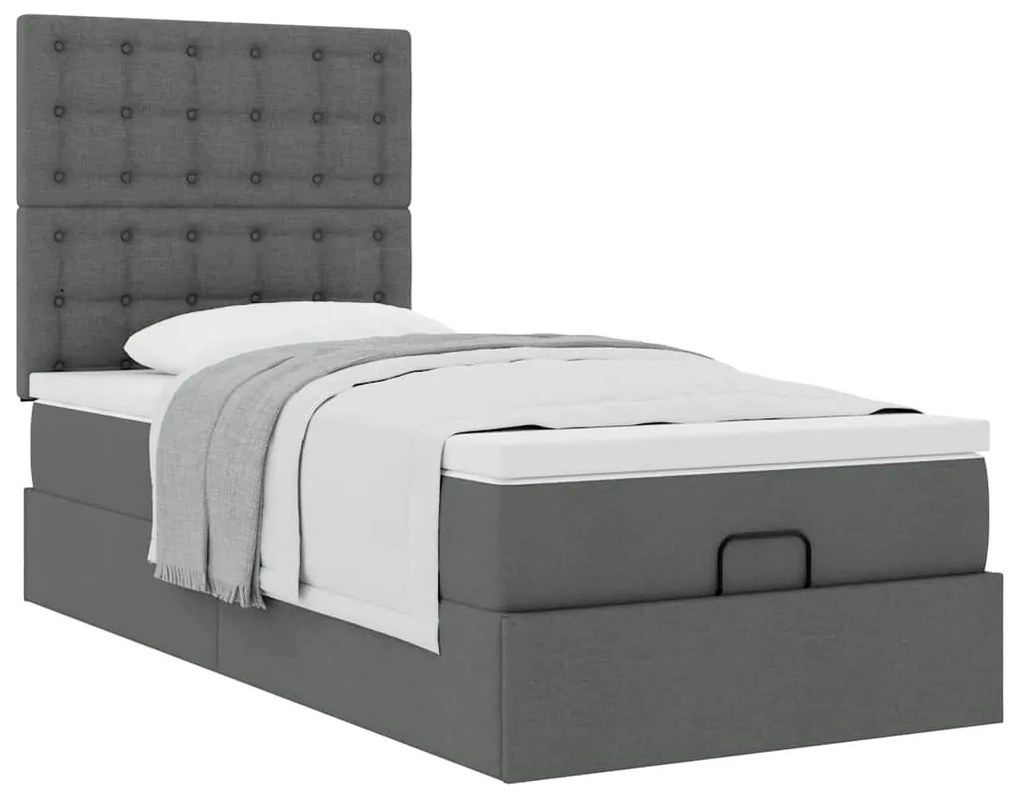 Estrutura cama otomana colchão 100x200cm tecido cinzento escuro