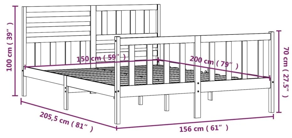 Estrutura cama king 150x200 cm madeira maciça castanho-mel