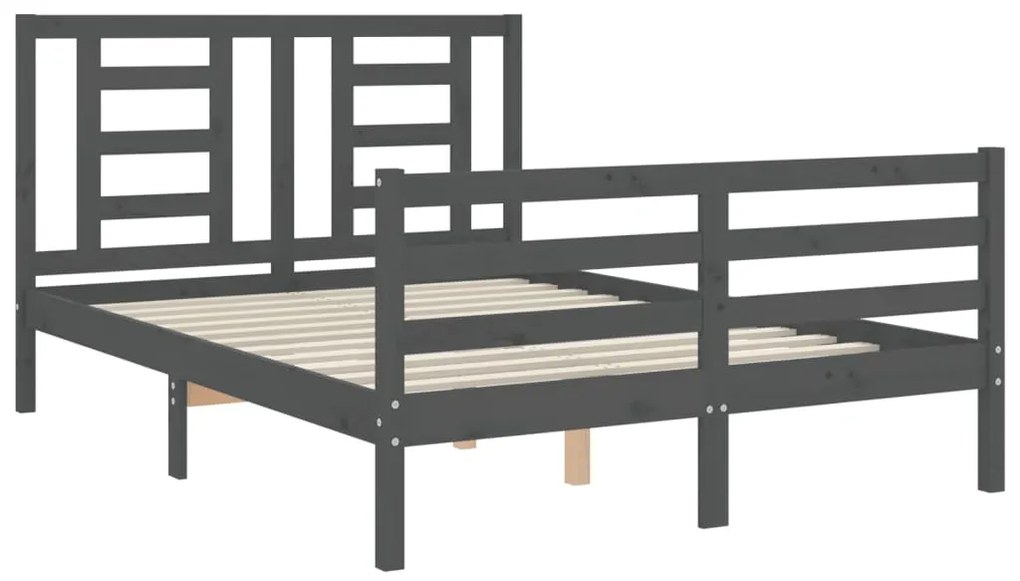 Estrutura de cama com cabeceira 140x190 cm madeira maciça cinza