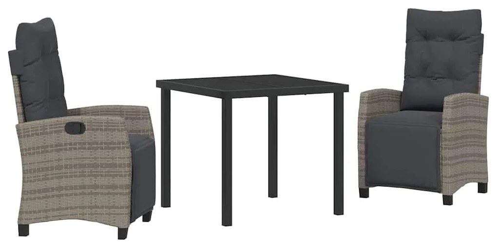 Conjunto de Jantar de Jardim com 3 Peças em Rattan Cinza