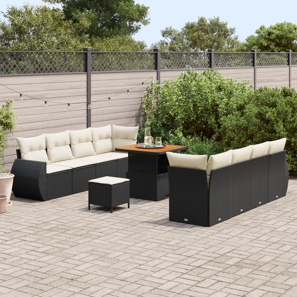 Conjunto de Sofá de Jardim vidaXL 11 Peças com Almofadas Preto Rattan