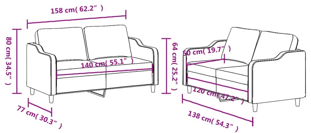 2 pcs conjunto de sofás com almofadões tecido cinza-acastanhado