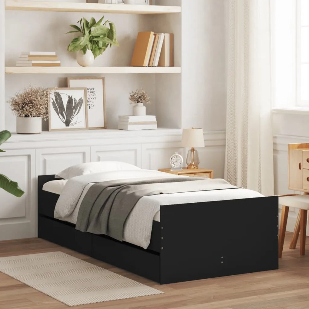 Estrutura de cama com gavetas 90x190 cm preto