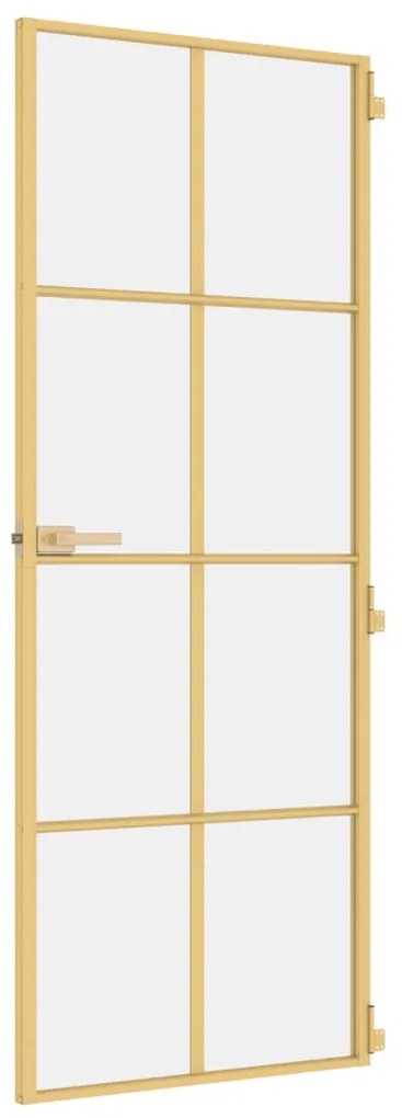 Porta interior 76x201,5 cm vidro temperado e alumínio dourado