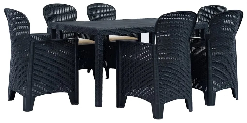 vidaXL Conj. jantar p/ exterior 7 pcs plástico antracite aspeto vime