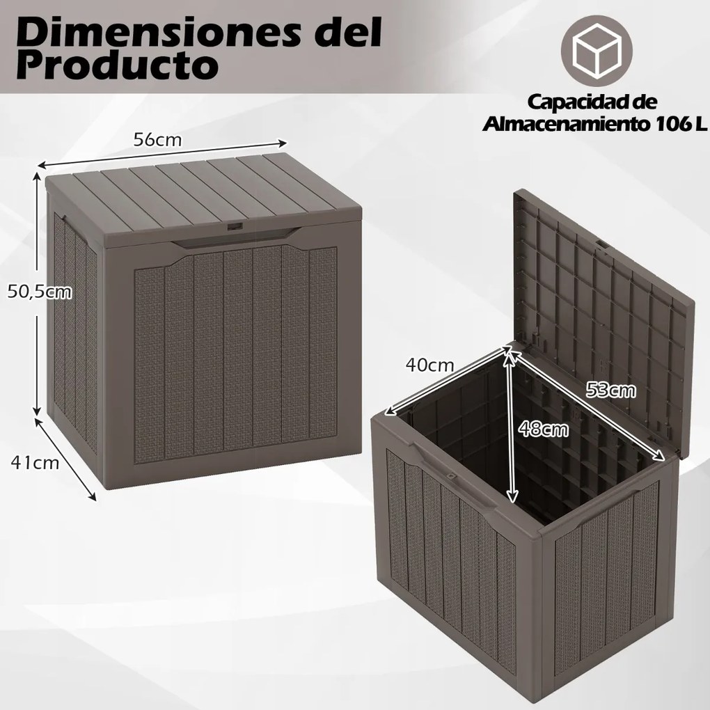 Caixa de armazenamento exterior de 96 L com tampa com fechadura e textura de rattan tecido 56 x 41 x 50,5 cm castanho