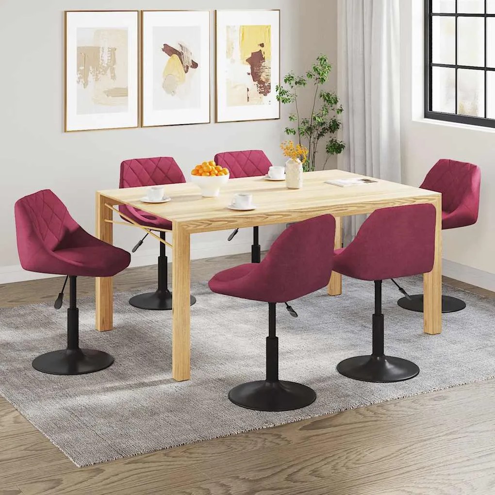 vidaXL Cadeiras de jantar giratórias 6 pcs veludo vermelho tinto