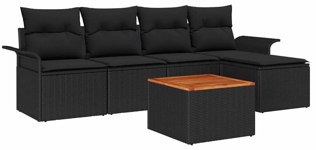 Conjunto de Sofá de Jardim de 6 Peças com Almofadas Pretas em Rattan d