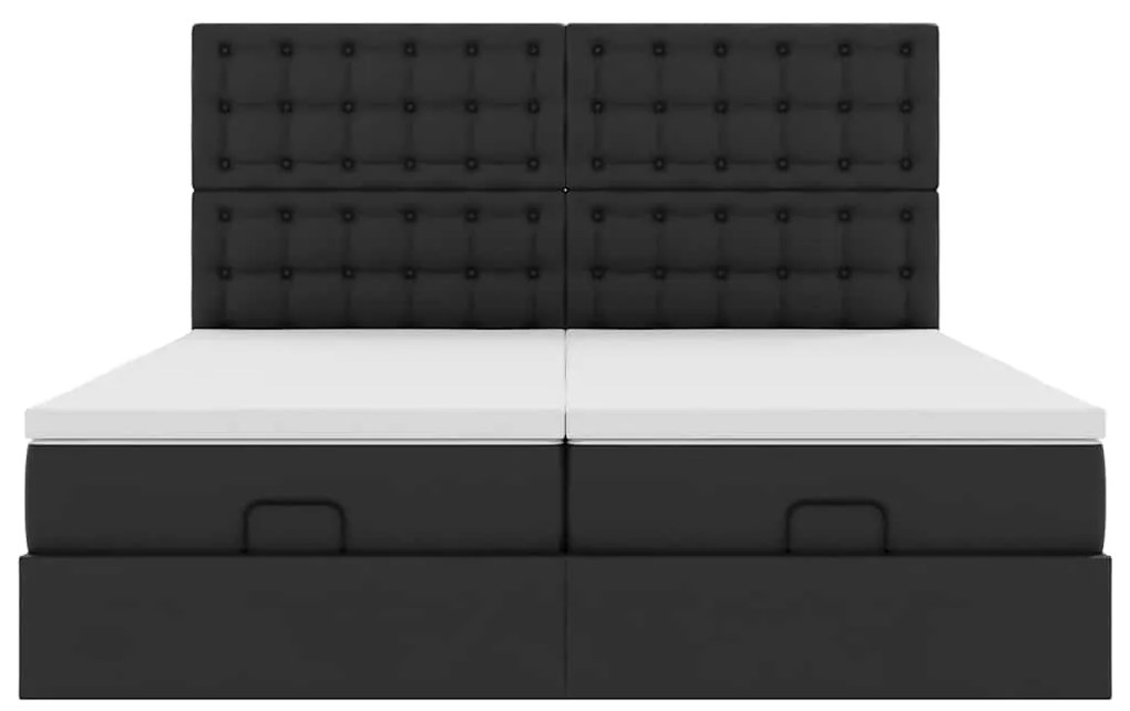 Estrutura de cama otomana com colchões pele artificial preta