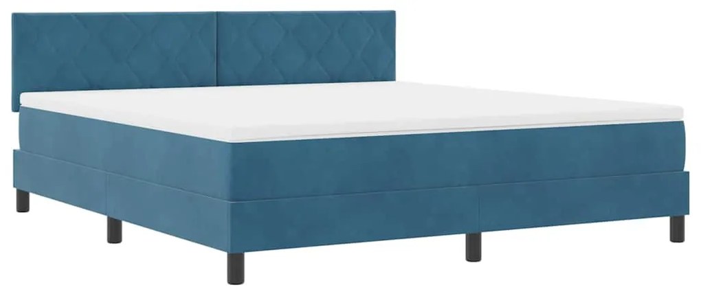 Cama Box Spring vidaXL com Colchão e LED Azul Escuro 180x200 cm Veludo