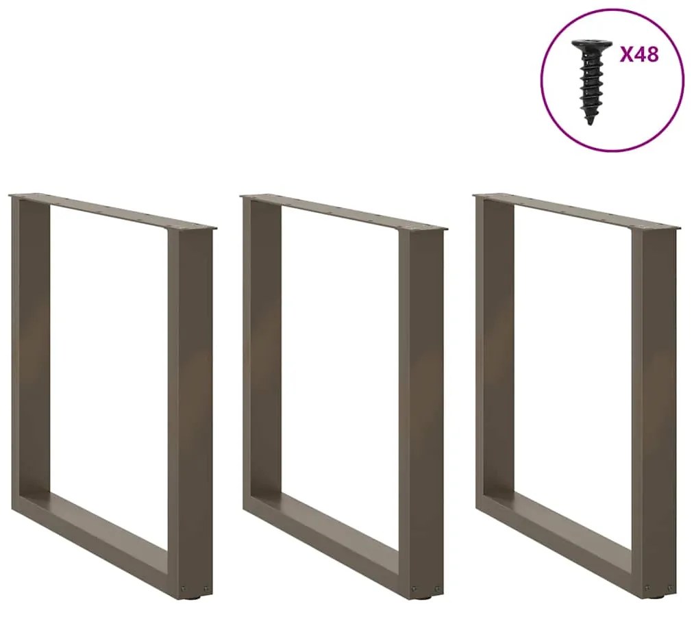Pés para mesa de jantar em formato de U, 3 peças, aço natural, 90x(72-