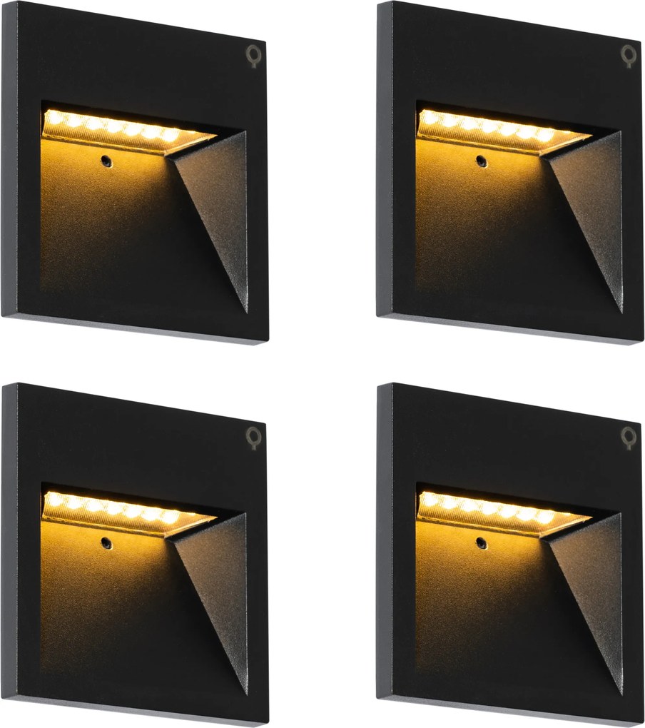Conjunto de 4 candeeiros de parede embutidos modernos pretos com LED - Gem 2