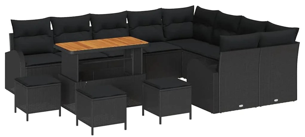 Conjunto de Sofá de Jardim com 13 Peças e Almofadas Pretas em Rattan,