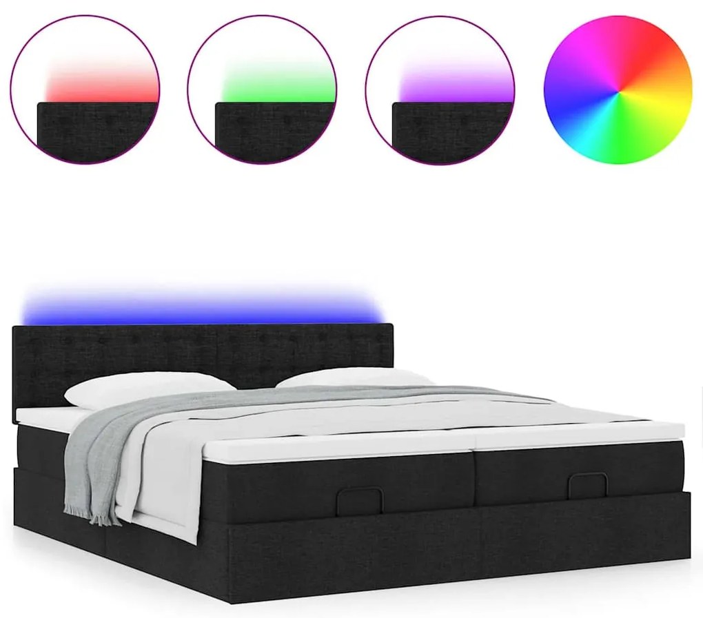 63 / 5,000vidaXL Estrutura de cama otomana com colchões tecido preto