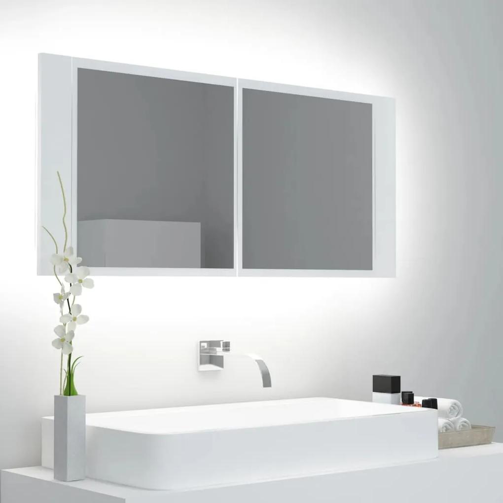 Armário espelhado casa de banho LED 100x12x45cm acrílico branco