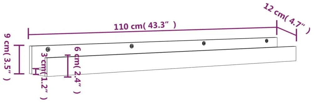 Prateleiras de parede 2 pcs 110x12x9 cm madeira de pinho maciça