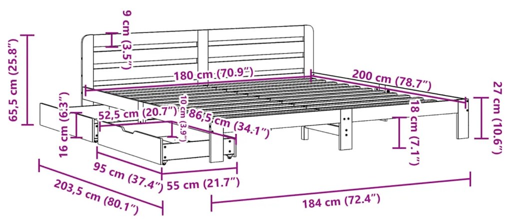 Cama sem colchão 180x200 cm pinho maciço castanho-mel