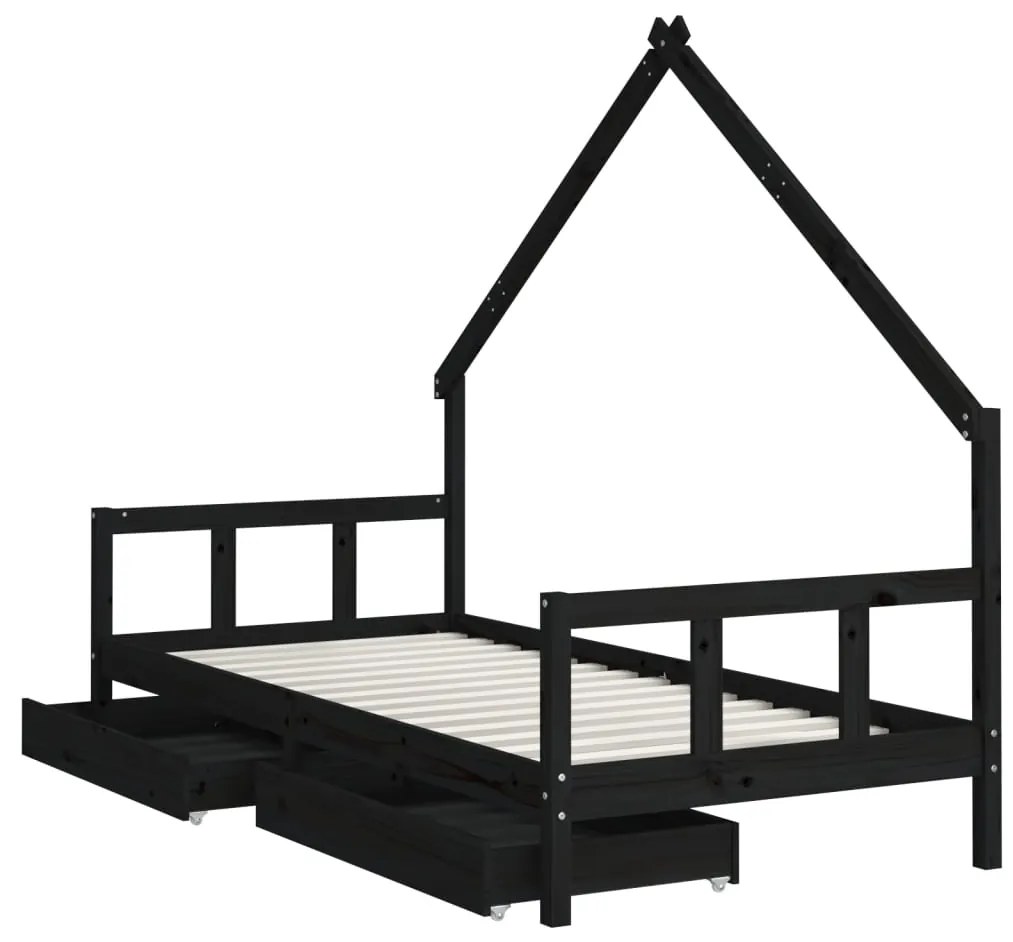 Estrutura cama infantil c/ gavetas 90x200 cm pinho maciço preto